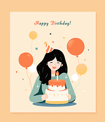 여자 행복 일러스트 촛불 한명 웃음 들기 상반신 성인 케이크 주황색 고깔모자 초대장 초대 꽃가루 생일축하 풍선 성인여자한명만 아기자기 국내일러스트 AI파일 카드프레임 모자_잡화 1 감정 컬러 컨셉 초 모션 디저트 카드_감사 프레임 표정 사람 축하 생일 가루 여자한명만 성인여자만 파일형식 벡터