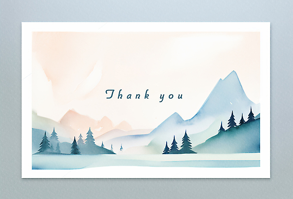 JPG 나무 일러스트 수채화 산 프레임 풍경 사람없음 파란색 감사 초대장 초대 카피스페이스 국내일러스트 AI일러스트 AI콘텐츠 카드프레임 식물 감정 컬러 카드_감사 공백 파일형식