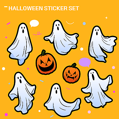 말풍선 스티커 일러스트 호박 사람없음 세트 노란색 유령 엘리먼트 잭오랜턴 키치 국내일러스트 AI파일 컬러 컨셉 채소 할로윈 파일형식 벡터
