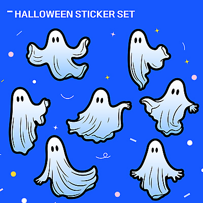 스티커 일러스트 사람없음 파란색 세트 할로윈 유령 엘리먼트 키치 국내일러스트 AI파일 컬러 컨셉 파일형식 벡터