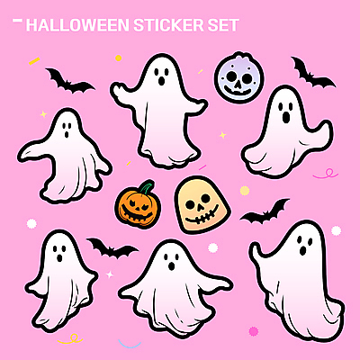 스티커 일러스트 호박 해골 사람없음 세트 유령 박쥐 엘리먼트 잭오랜턴 키치 국내일러스트 AI파일 컨셉 채소 포유류 뼈 할로윈 파일형식 벡터