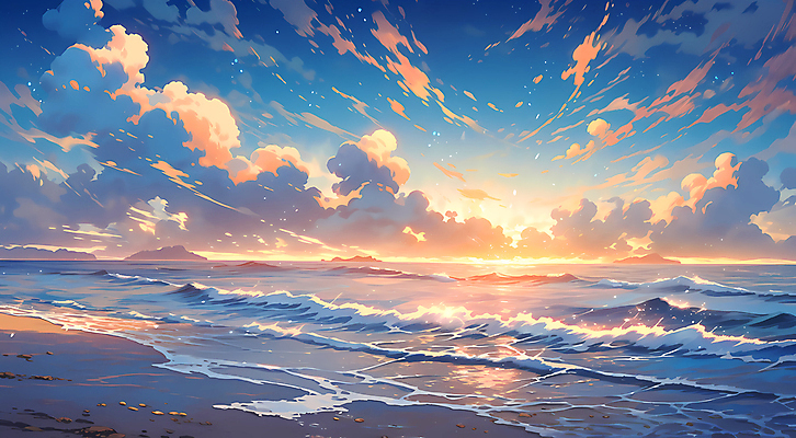 JPG 구름 파도 일러스트 자연 하늘 풍경 해변 사람없음 일몰 국내일러스트 AI일러스트 AI콘텐츠 자연요소 바다 노을 생태계 파일형식