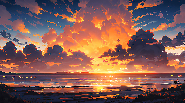 JPG 구름 바다 일러스트 자연 하늘 풍경 해변 사람없음 일몰 국내일러스트 AI일러스트 AI콘텐츠 자연요소 노을 생태계 파일형식