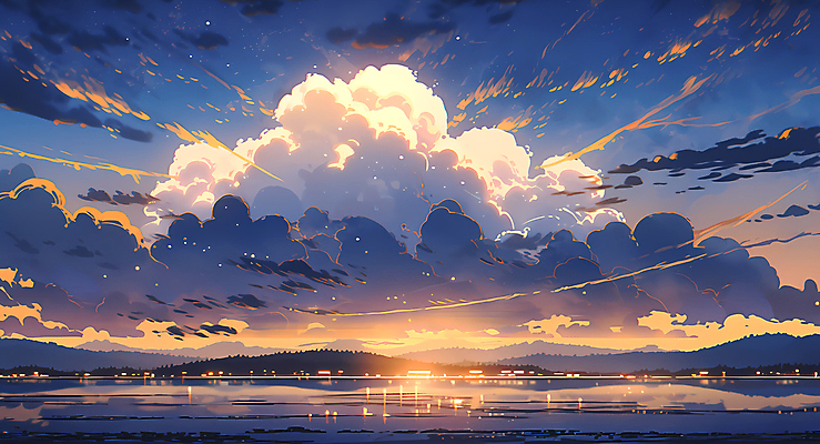 JPG 구름 바다 일러스트 자연 하늘 풍경 사람없음 일몰 국내일러스트 AI일러스트 AI콘텐츠 자연요소 노을 생태계 파일형식
