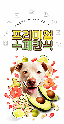 PSD 편집이미지 행복 반려견 타이포그라피 사람없음 반려동물 흰색 강아지 자몽 라임 아보카도 애견간식 프리미엄 핸드메이드 펫푸드 이미지편집 동물 문자 감정 컬러 과일 개 애견용품 파일형식