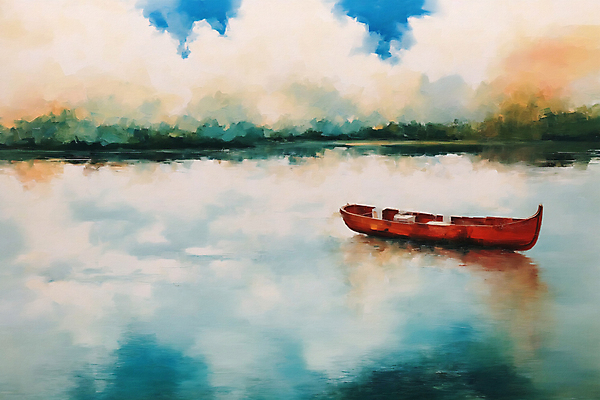 JPG 구름 호수 일러스트 자연 하늘 풍경 사람없음 감성 유화 선박 국내일러스트 AI일러스트 AI콘텐츠 자연요소 컨셉 수상교통 미술 생태계 파일형식