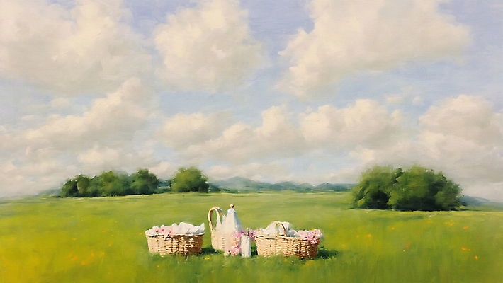 JPG 나무 구름 일러스트 자연 하늘 풍경 잔디 초원 사람없음 소풍 감성 소풍바구니 유화 국내일러스트 AI일러스트 AI콘텐츠 자연요소 식물 컨셉 미술 야외활동 바구니 생태계 파일형식