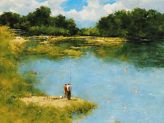 JPG 구름 일러스트 자연 하늘 낚시 들기 풍경 성인 사람없음 두명 연못 낚싯대 감성 유화 성인만 국내일러스트 AI일러스트 AI콘텐츠 자연요소 컨셉 모션 레저 미술 사람 낚시용품 생태계 파일형식