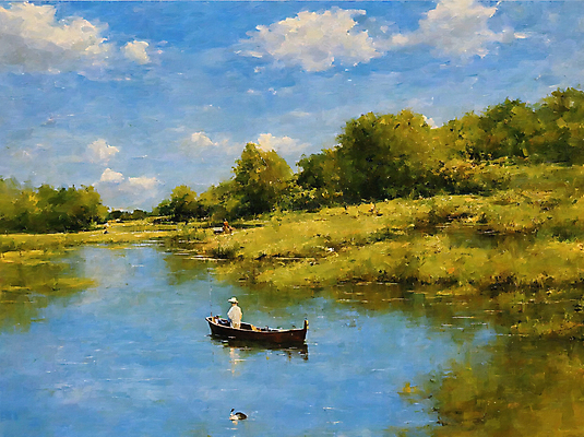 JPG 구름 일러스트 자연 하늘 낚시 오리 한명 풍경 성인 사람없음 연못 감성 유화 선박 성인한명만 국내일러스트 AI일러스트 AI콘텐츠 자연요소 1 컨셉 수상교통 조류 레저 미술 사람 생태계 성인만 파일형식