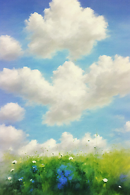 JPG 구름 꽃 일러스트 자연 하늘 풍경 초원 사람없음 감성 유화 국내일러스트 AI일러스트 AI콘텐츠 자연요소 식물 컨셉 미술 생태계 파일형식