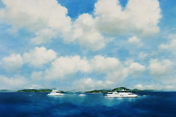 JPG 바다 섬 일러스트 풍경 사람없음 파란색 유람선 유화 국내일러스트 AI일러스트 AI콘텐츠 컬러 배_교통 미술 파일형식