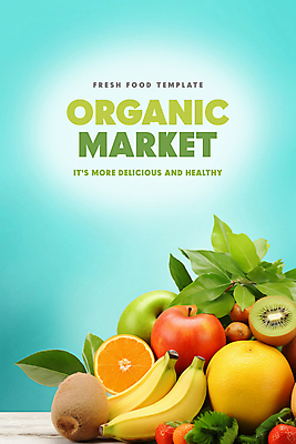 PSD 편집이미지 하늘색 잎 오렌지 과일 딸기 바나나 키위 타이포그라피 사람없음 사과 유기농 카피스페이스 이미지편집 식물 문자 웰빙 파란색 공백 파일형식