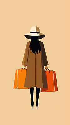 JPG 전신 모자 여자 구두 가방 일러스트 한명 들기 성인 쇼핑 쇼핑백 코트 가을 성인여자한명만 국내일러스트 AI일러스트 AI콘텐츠 1 잡화 계절 신발 모션 사람 외투 여자한명만 성인여자만 파일형식