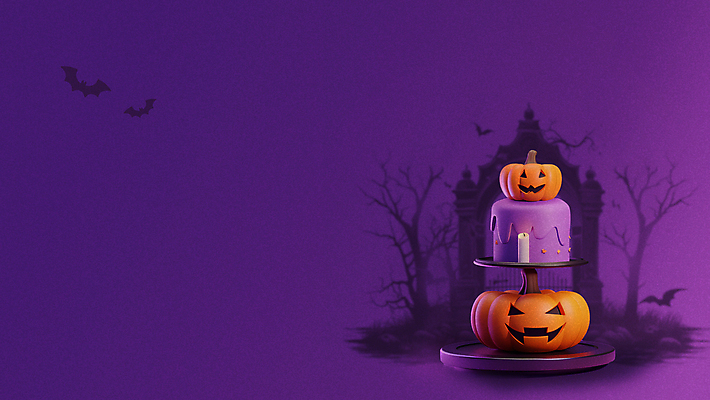 JPG 편집이미지 초 호박 사람없음 케이크 보라색 할로윈 거미줄 박쥐 카피스페이스 편집실사 AI컴퓨터그래픽 AI콘텐츠 컬러 채소 포유류 디저트 공백 CG 파일형식