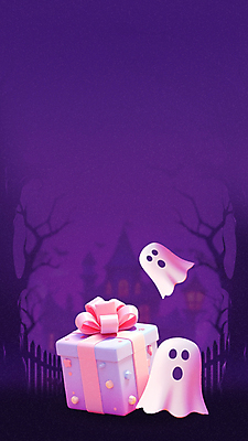 JPG 나무 편집이미지 선물 사람없음 선물상자 보라색 할로윈 성 유령 카피스페이스 편집실사 AI컴퓨터그래픽 AI콘텐츠 식물 건축물 컬러 상자 공백 CG 파일형식