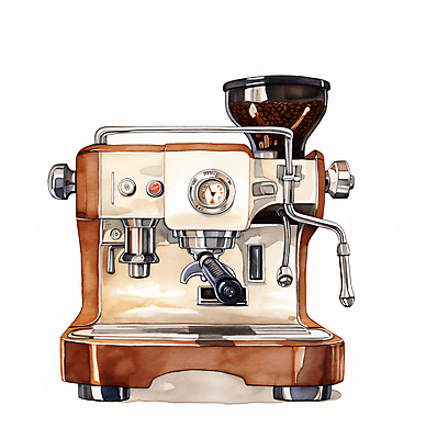 JPG 커피 일러스트 수채화 사람없음 갈색 카페 커피메이커 오브젝트 노즐 에스프레소머신 추출 국내일러스트 AI일러스트 AI콘텐츠 음료 컬러 상점 커피용품 파일형식