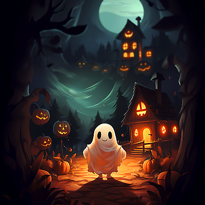 JPG 일러스트 호박 사람없음 빛 검은색 어둠 할로윈 달 유령 숲 유령의집 잭오랜턴 국내일러스트 AI일러스트 AI콘텐츠 자연요소 컬러 채소 파일형식