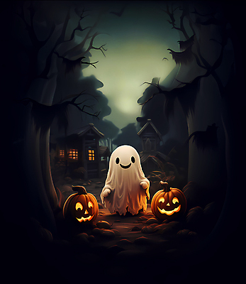 JPG 나무 일러스트 호박 사람없음 검은색 어둠 할로윈 유령 숲 유령의집 잭오랜턴 국내일러스트 AI일러스트 AI콘텐츠 식물 컬러 채소 파일형식