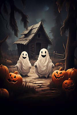 JPG 나무 일러스트 호박 사람없음 검은색 어둠 할로윈 유령 숲 유령의집 잭오랜턴 국내일러스트 AI일러스트 AI콘텐츠 식물 컬러 채소 파일형식