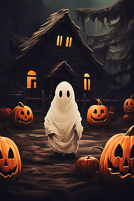 JPG 일러스트 호박 사람없음 검은색 어둠 할로윈 유령 숲 유령의집 잭오랜턴 국내일러스트 AI일러스트 AI콘텐츠 컬러 채소 파일형식