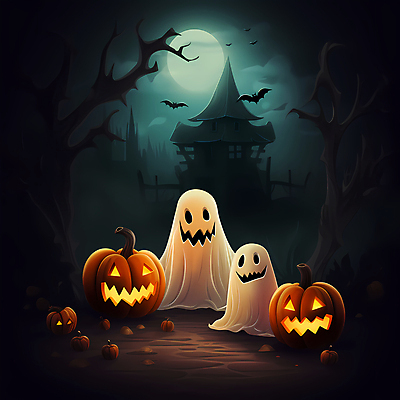 JPG 나무 일러스트 호박 사람없음 빛 검은색 어둠 할로윈 유령 숲 박쥐 유령의집 잭오랜턴 국내일러스트 AI일러스트 AI콘텐츠 식물 컬러 채소 포유류 파일형식
