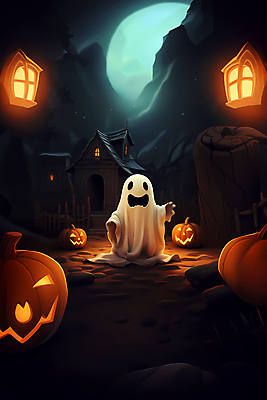 JPG 일러스트 호박 사람없음 빛 검은색 어둠 할로윈 달 유령 숲 유령의집 잭오랜턴 국내일러스트 AI일러스트 AI콘텐츠 자연요소 컬러 채소 파일형식