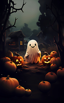 JPG 일러스트 호박 사람없음 빛 검은색 어둠 할로윈 달 유령 숲 유령의집 잭오랜턴 국내일러스트 AI일러스트 AI콘텐츠 자연요소 컬러 채소 파일형식