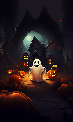 JPG 일러스트 호박 사람없음 빛 검은색 어둠 할로윈 달 유령 숲 유령의집 잭오랜턴 국내일러스트 AI일러스트 AI콘텐츠 자연요소 컬러 채소 파일형식