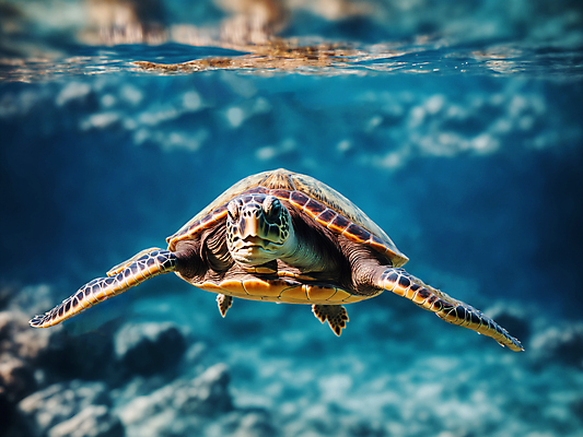JPG 편집이미지 바다 사람없음 수중 수영 거북이 디지털합성 바다거북 편집실사 AI포토 AI콘텐츠 파충류 수상스포츠 CG 파일형식
