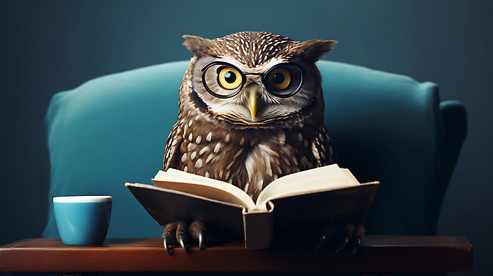 JPG 편집이미지 캐릭터 교육 의자 사람없음 책 컵 3D 교사 디지털합성 부엉이 안경낌 이미지편집 편집3D AI컴퓨터그래픽 AI콘텐츠 직업 식기 안경 가구 조류 파일형식