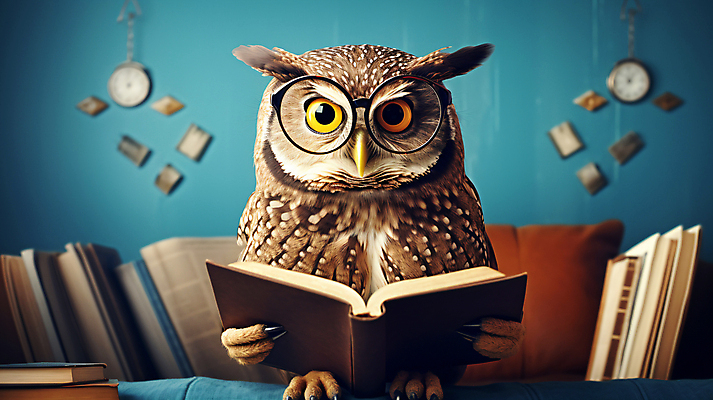 JPG 편집이미지 캐릭터 교육 들기 앉기 사람없음 책 3D 교사 디지털합성 부엉이 안경낌 이미지편집 편집3D AI컴퓨터그래픽 AI콘텐츠 직업 안경 모션 조류 파일형식