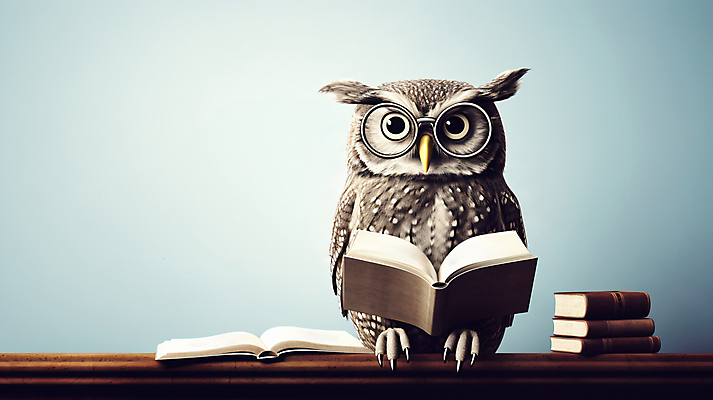 JPG 편집이미지 캐릭터 교육 사람없음 책 3D 교사 디지털합성 부엉이 안경낌 이미지편집 편집3D AI컴퓨터그래픽 AI콘텐츠 직업 안경 조류 파일형식