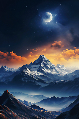 JPG 구름 편집이미지 별 야경 하늘 산 사람없음 파란색 노을 달 편집실사 AI컴퓨터그래픽 AI콘텐츠 자연요소 컬러 야간 CG 파일형식 풍경_경치