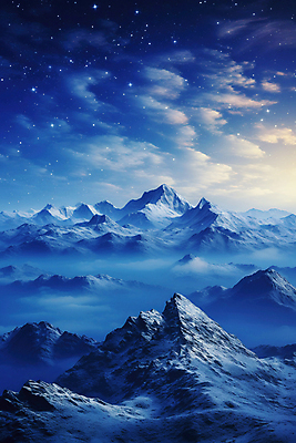 JPG 구름 편집이미지 별 야경 하늘 산 사람없음 파란색 편집실사 AI컴퓨터그래픽 AI콘텐츠 자연요소 컬러 야간 CG 파일형식 풍경_경치