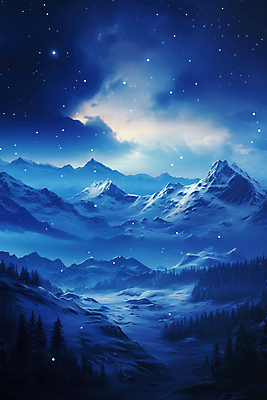 JPG 구름 편집이미지 별 야경 하늘 산 사람없음 파란색 편집실사 AI컴퓨터그래픽 AI콘텐츠 자연요소 컬러 야간 CG 파일형식 풍경_경치