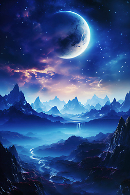 JPG 구름 편집이미지 별 야경 하늘 산 사람없음 파란색 강 편집실사 AI컴퓨터그래픽 AI콘텐츠 자연요소 컬러 야간 CG 파일형식 풍경_경치