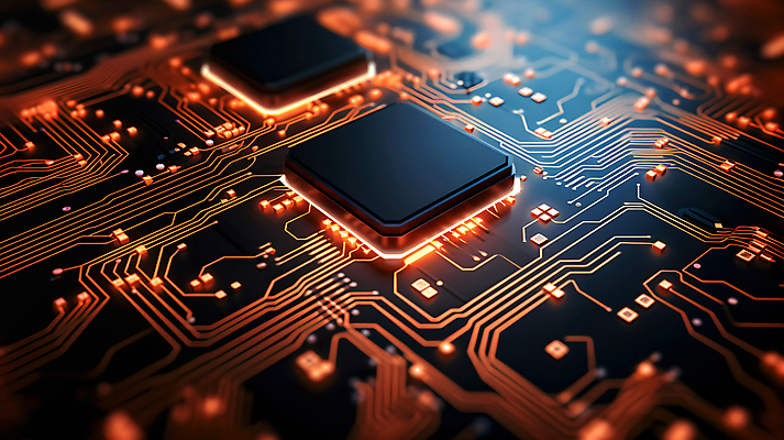 JPG 편집이미지 사람없음 빛 주황색 회로판 반도체 메인보드 전자부품 이미지편집 편집실사 AI컴퓨터그래픽 AI콘텐츠 컬러 부속품 CG 파일형식