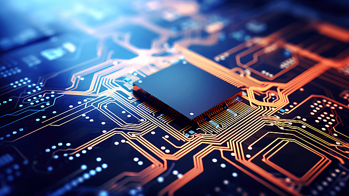 JPG 편집이미지 사람없음 파란색 빛 주황색 회로판 반도체 메인보드 전자부품 이미지편집 편집실사 AI컴퓨터그래픽 AI콘텐츠 컬러 부속품 CG 파일형식