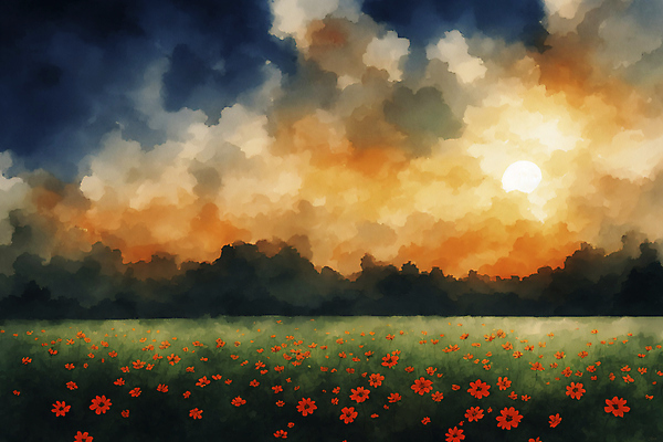 JPG 계절 꽃 꽃밭 일러스트 자연 수채화 풍경 사람없음 그림 국내일러스트 AI일러스트 AI콘텐츠 식물 생태계 파일형식