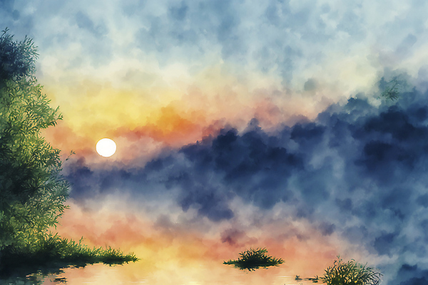 JPG 계절 일러스트 자연 수채화 풍경 사람없음 태양 그림 국내일러스트 AI일러스트 AI콘텐츠 자연요소 생태계 파일형식