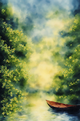 JPG 계절 일러스트 자연 수채화 풍경 사람없음 물가 풀 그림 선박 국내일러스트 AI일러스트 AI콘텐츠 식물 수상교통 생태계 파일형식
