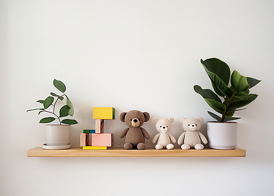 JPG 편집이미지 화분 벽 선반 사람없음 곰인형 아기용품 디지털합성 오브젝트 나무블록 편집소스 편집실사 AI포토 AI콘텐츠 인형 가구 목재 블록 CG 파일형식