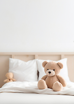 JPG 편집이미지 인형 침구 사람없음 곰인형 아기용품 침대 디지털합성 오브젝트 블러효과 카피스페이스 편집소스 편집실사 AI포토 AI콘텐츠 가구 공백 CG 블러 파일형식 효과