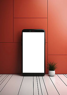 JPG 편집이미지 화분 프레임 사람없음 빨간색 스마트폰 스크린 공간 합성 목업 편집소스 편집실사 AI컴퓨터그래픽 AI콘텐츠 컬러 핸드폰 스마트기기 CG 파일형식