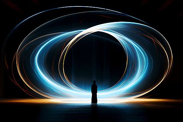 JPG 전신 편집이미지 실루엣 곡선 한명 성인 빛 광선 원형 화려 터널 디지털합성 장노출 성인한명만 편집실사 AI컴퓨터그래픽 AI콘텐츠 도형 1 길 선 컨셉 촬영기법 사람 CG 성인만 파일형식