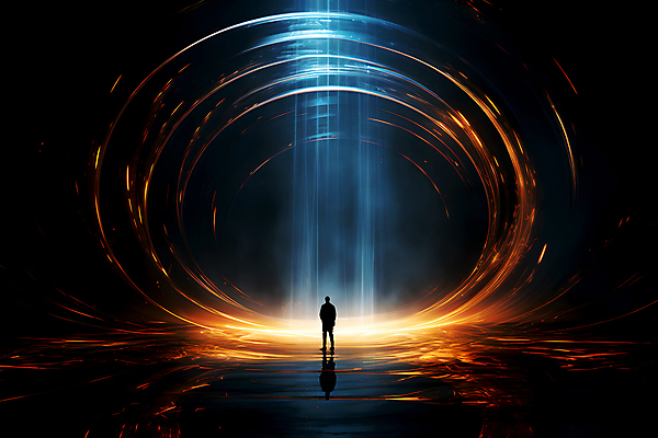 JPG 전신 편집이미지 실루엣 곡선 한명 성인 빛 반짝임 광선 원형 화려 터널 디지털합성 장노출 성인한명만 편집실사 AI컴퓨터그래픽 AI콘텐츠 도형 1 길 선 컨셉 모션 촬영기법 사람 CG 성인만 파일형식