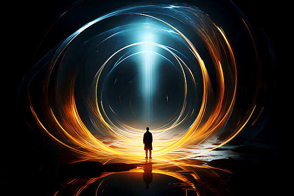 JPG 전신 편집이미지 실루엣 곡선 한명 성인 빛 반짝임 광선 원형 화려 터널 디지털합성 장노출 성인한명만 편집실사 AI컴퓨터그래픽 AI콘텐츠 도형 1 길 선 컨셉 모션 촬영기법 사람 CG 성인만 파일형식