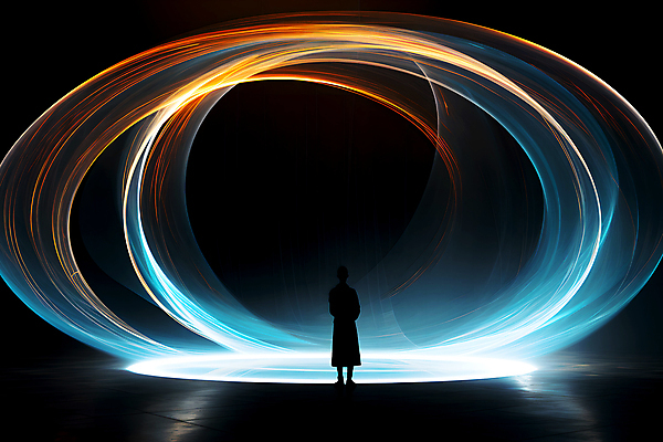 JPG 전신 편집이미지 실루엣 곡선 한명 성인 빛 광선 원형 화려 터널 디지털합성 장노출 성인한명만 편집실사 AI컴퓨터그래픽 AI콘텐츠 도형 1 길 선 컨셉 촬영기법 사람 CG 성인만 파일형식