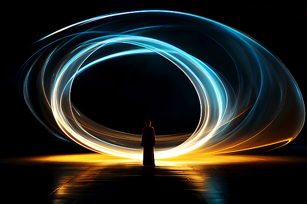 JPG 전신 편집이미지 실루엣 곡선 한명 성인 빛 광선 원형 화려 터널 디지털합성 장노출 성인한명만 편집실사 AI컴퓨터그래픽 AI콘텐츠 도형 1 길 선 컨셉 촬영기법 사람 CG 성인만 파일형식