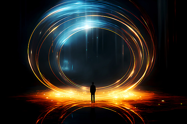 JPG 전신 편집이미지 실루엣 곡선 한명 성인 빛 반짝임 광선 원형 화려 터널 디지털합성 장노출 성인한명만 편집실사 AI컴퓨터그래픽 AI콘텐츠 도형 1 길 선 컨셉 모션 촬영기법 사람 CG 성인만 파일형식